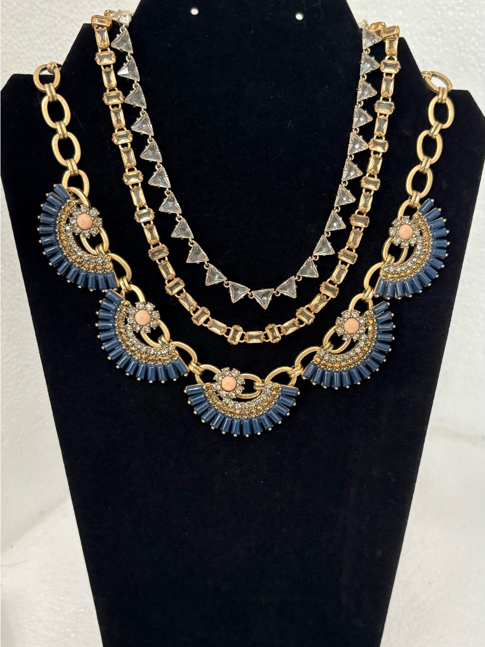 J. Crew Navy and Gold Layered Statement Necklace